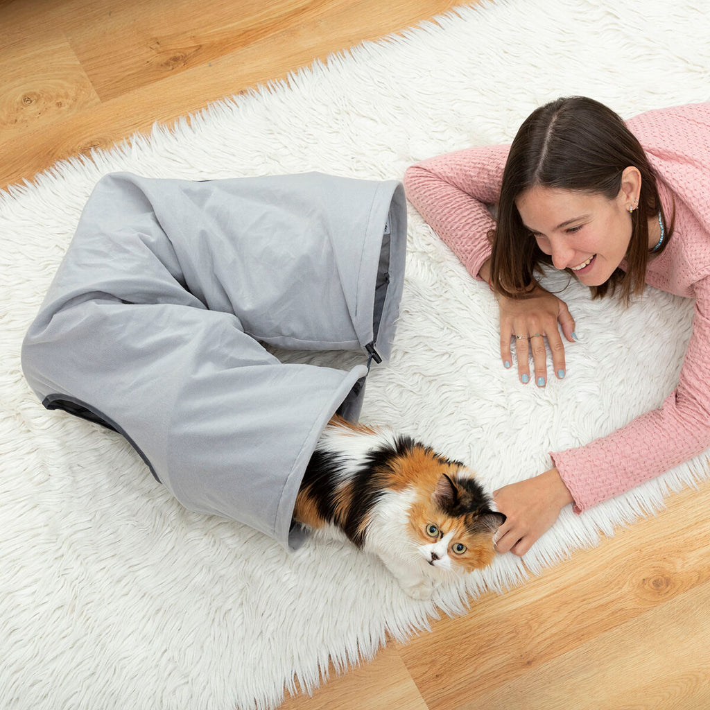 Túnel plegable para gatos con 2 ventanas (114 cm)