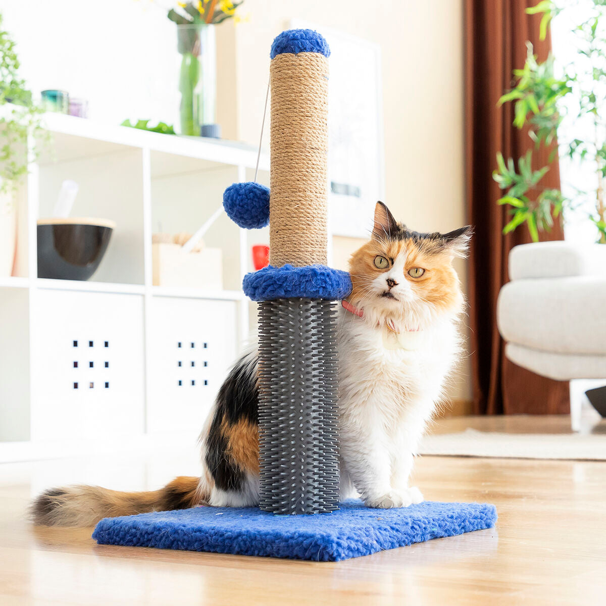 Rascador para gatos 3 en 1 con masajeador y pelota